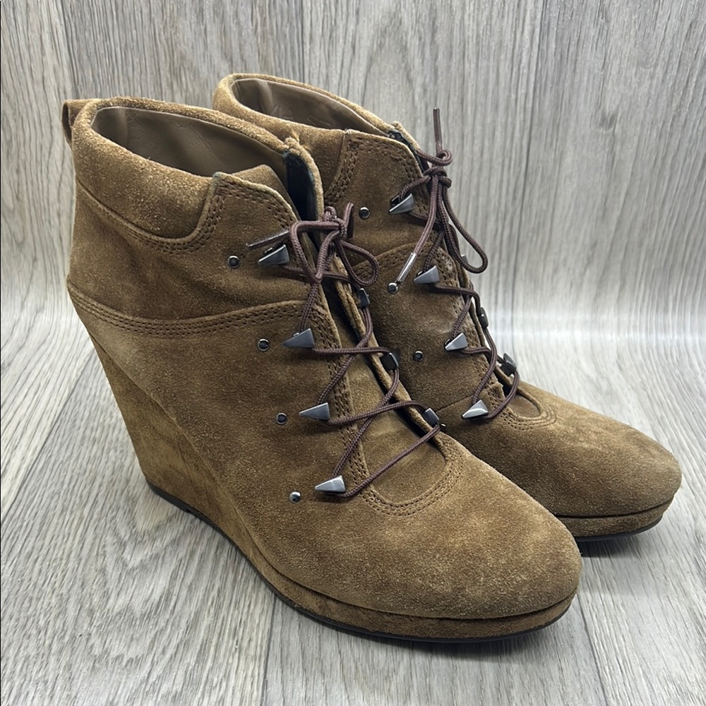 Via Spiga Dekel Brown Suede Wedge Ankle Boots